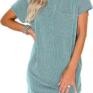 Women’s Casual Summer Dress Short Sleeve Crewneck Mini with Pockets